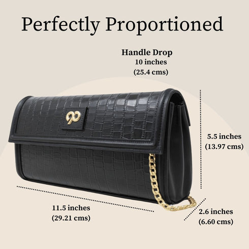 90 Feet Kaya Clutch Bag in Premium Genuine Leather (Black)